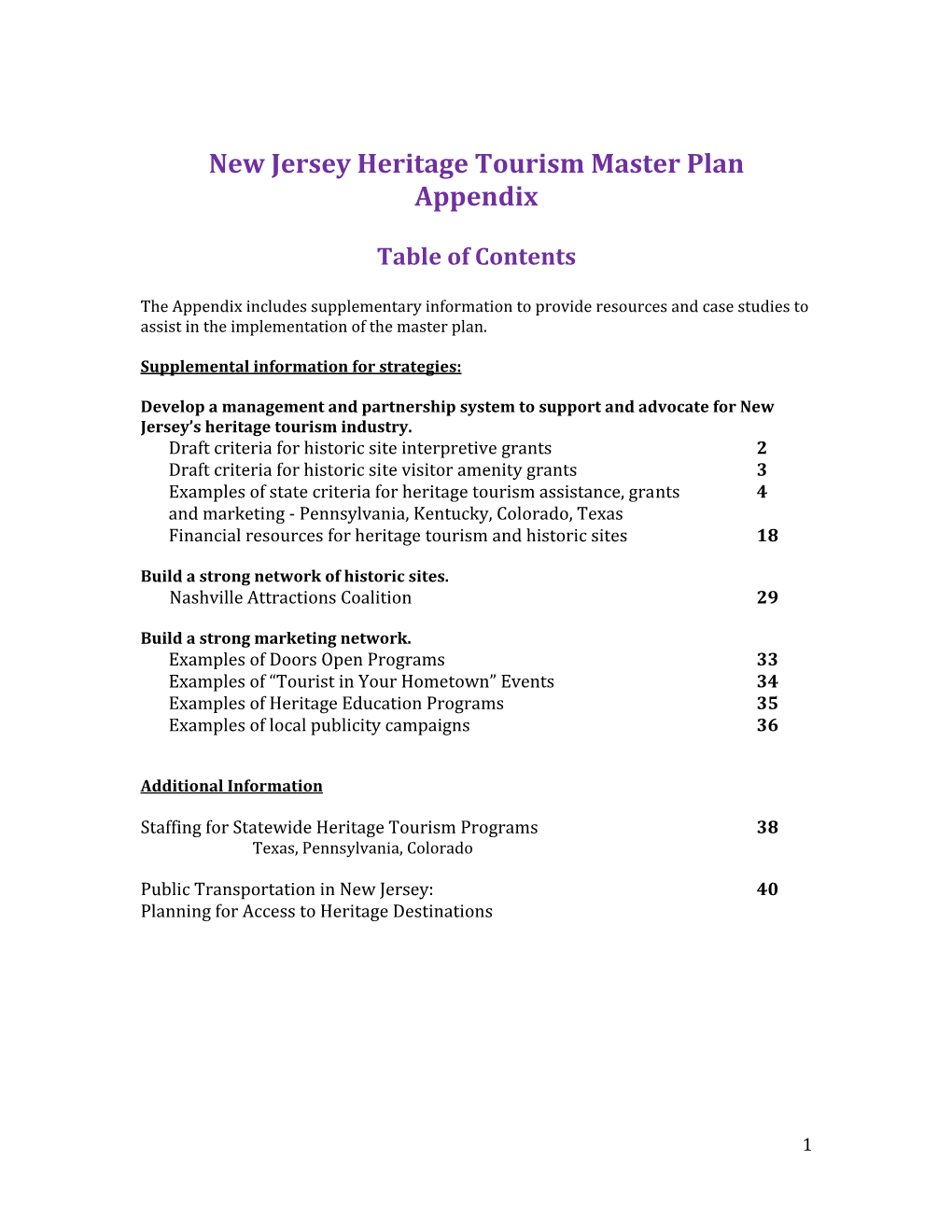 New Jersey Heritage Tourism Master Plan Appendix