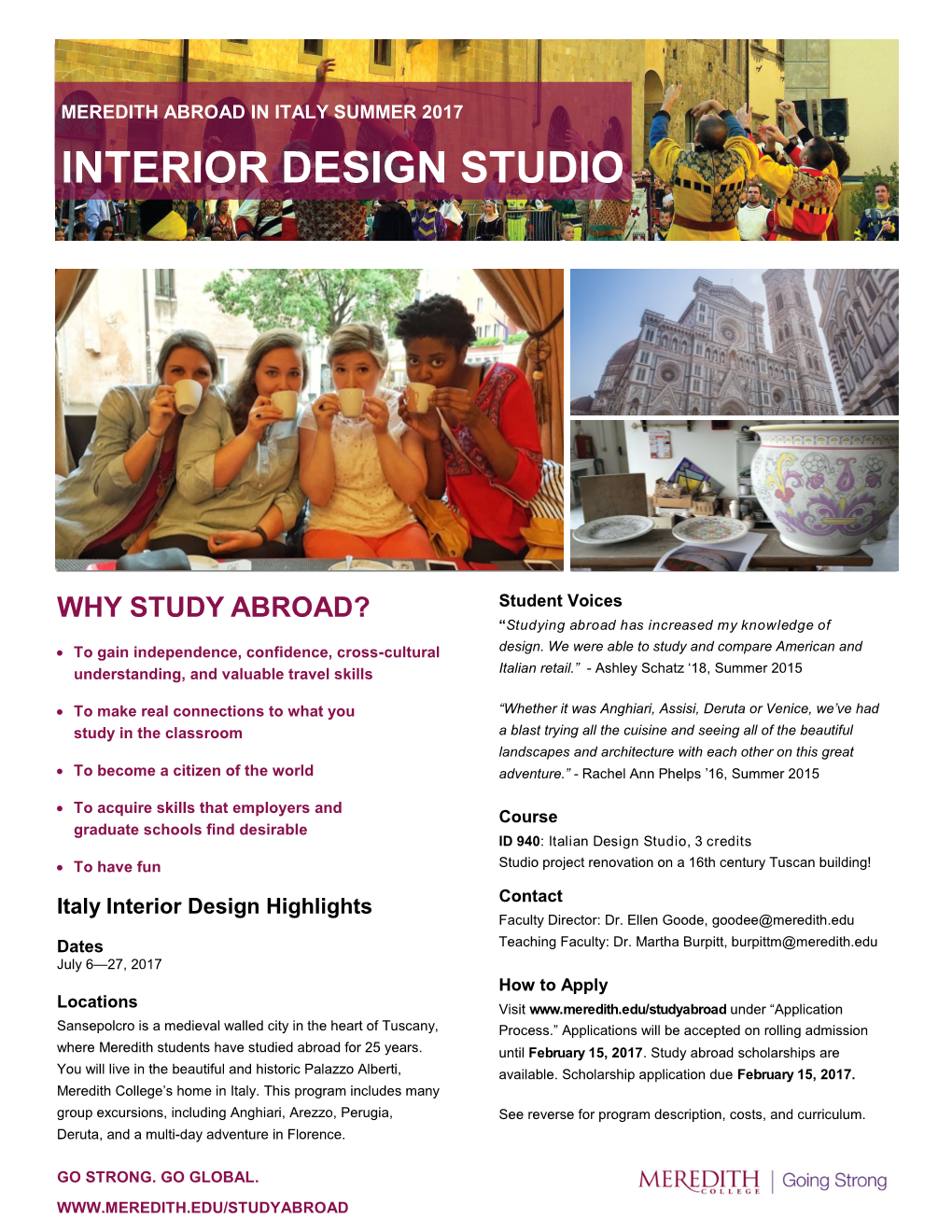 Meredith Abroad in Italy Summer 2017 Interior Design Studio