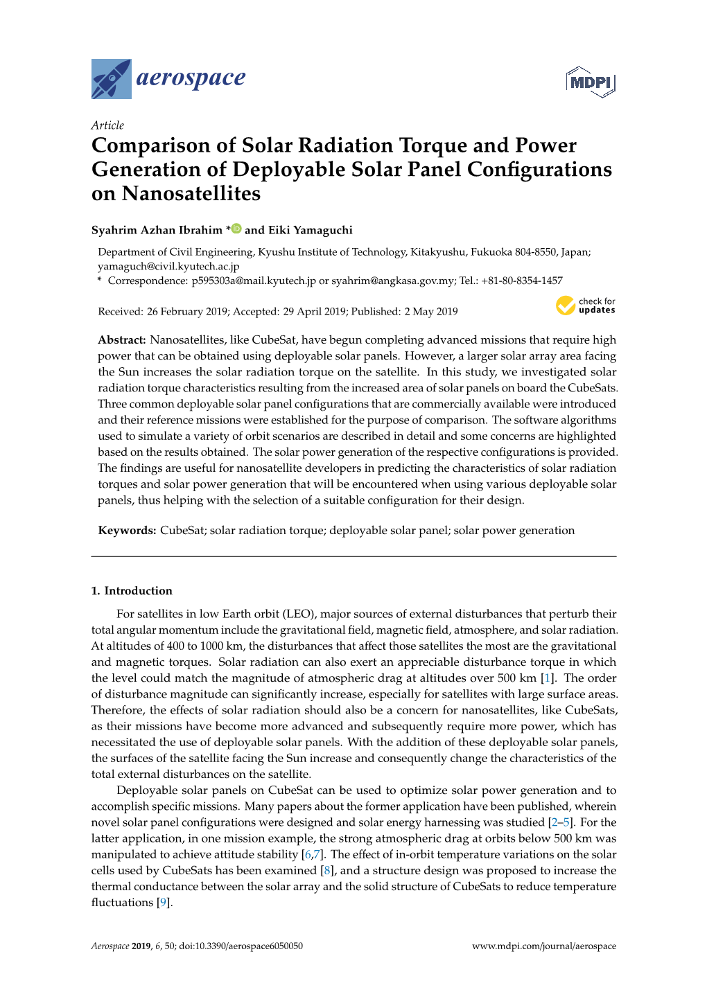 Comparison of Solar Radiation Torque and Power Generation of Deployable Solar Panel Conﬁgurations on Nanosatellites