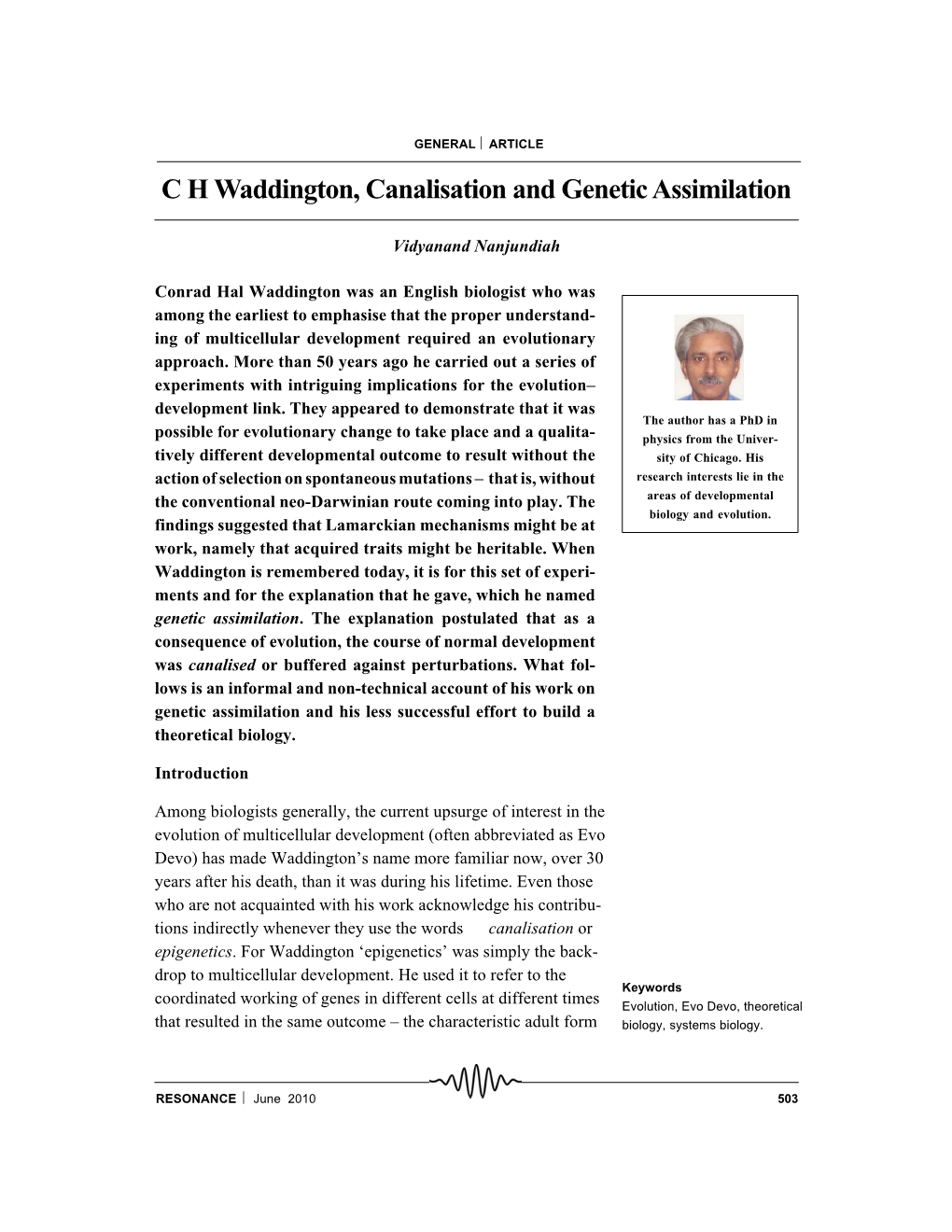 C H Waddington, Canalisation and Genetic Assimilation