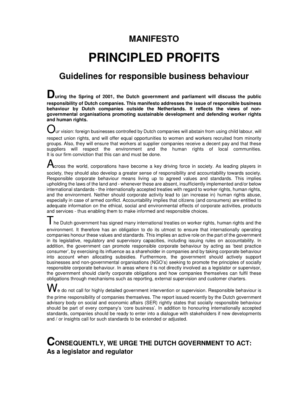 PRINCIPLED PROFITS Guidelines for Responsible Business Behaviour