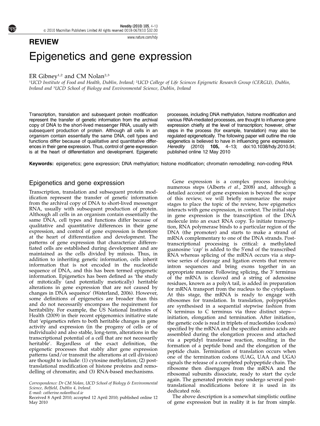 Epigenetics and Gene Expression