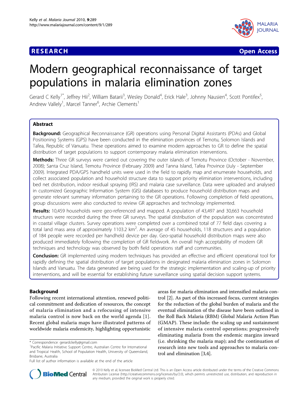 Modern Geographical Reconnaissance of Target Populations in Malaria