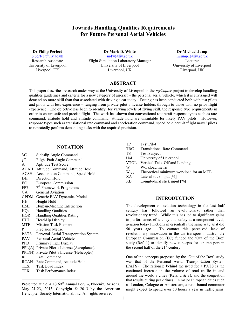 Towards Handling Qualities Requirements for Future Personal Aerial Vehicles