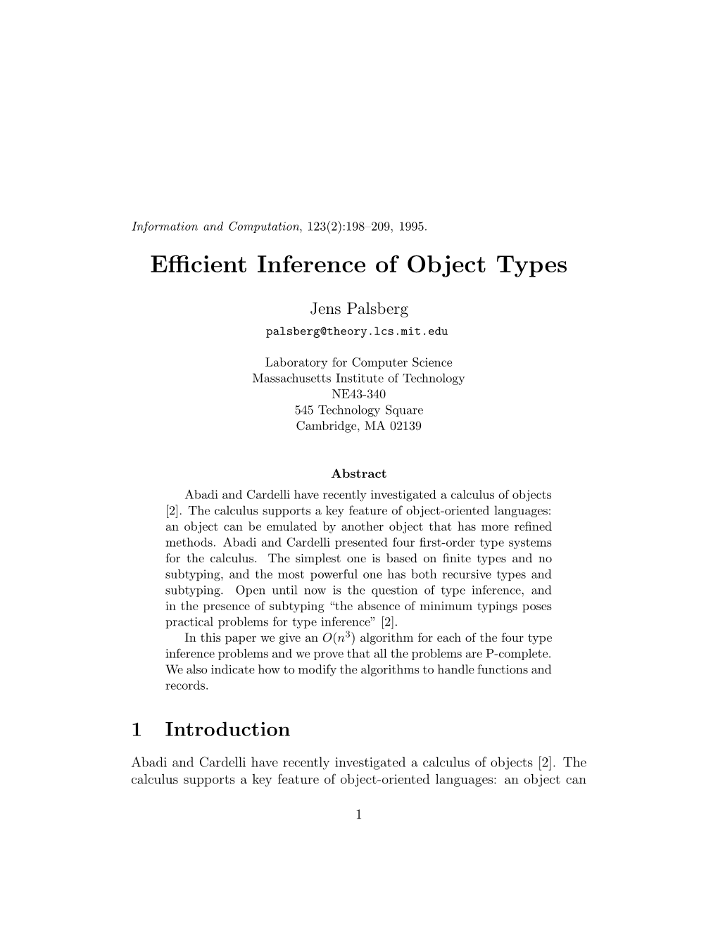Efficient Inference of Object Types