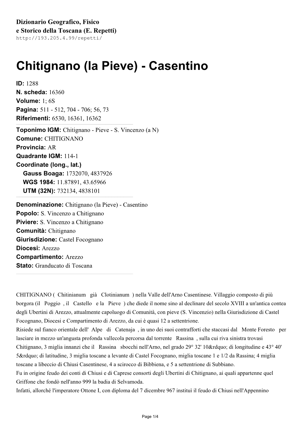 Chitignano (La Pieve) - Casentino