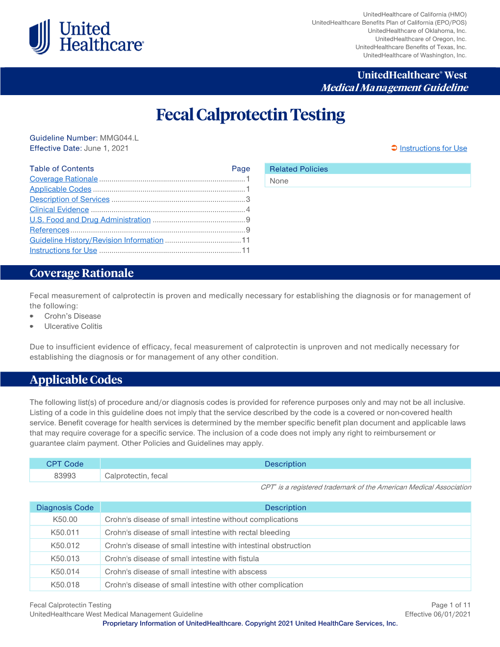 Fecal Calprotectin Testing – Unitedhealthcare West Medical