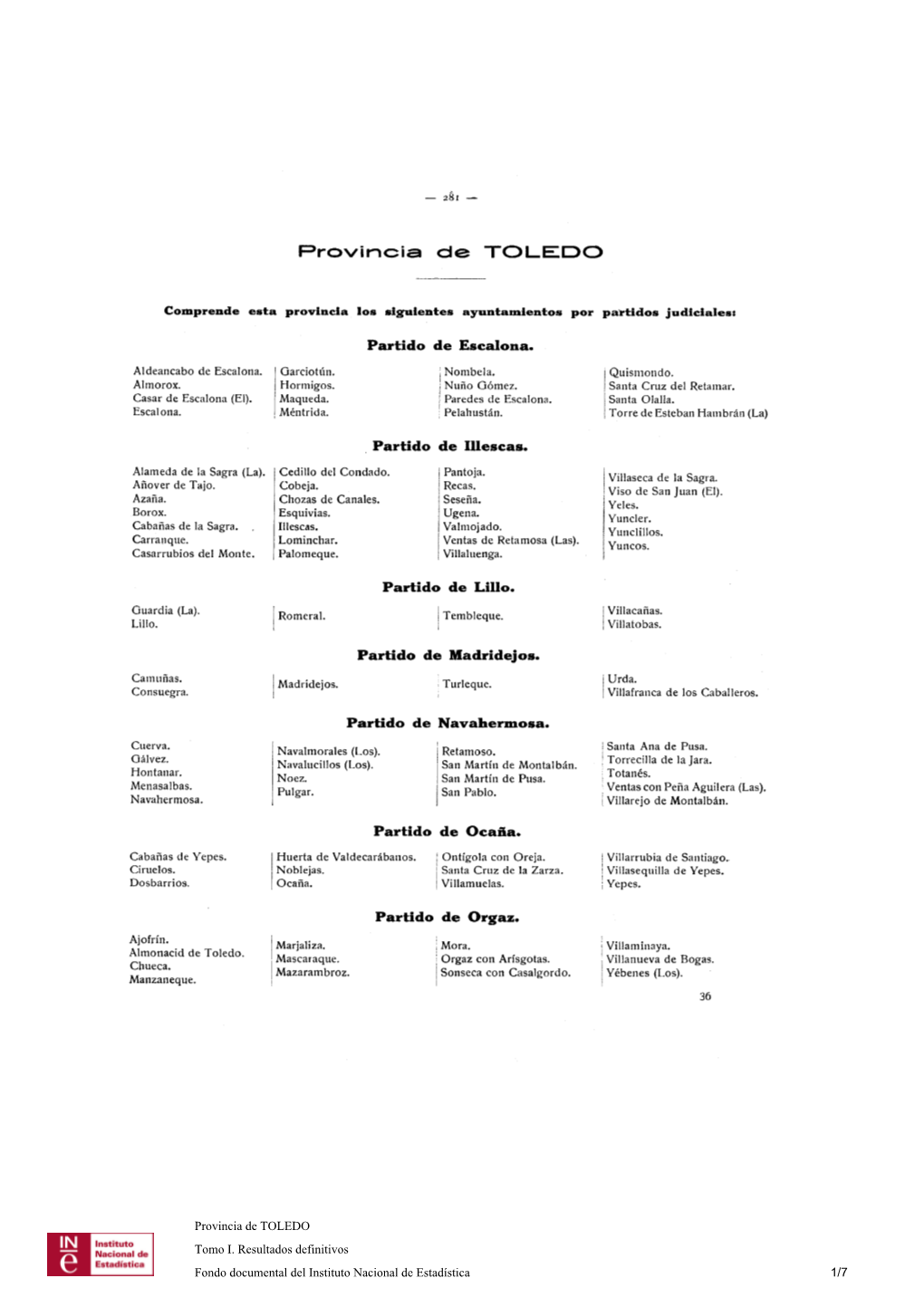 Partido De Escalona. Partido De Illescas . Partido De Lillo. Partido De