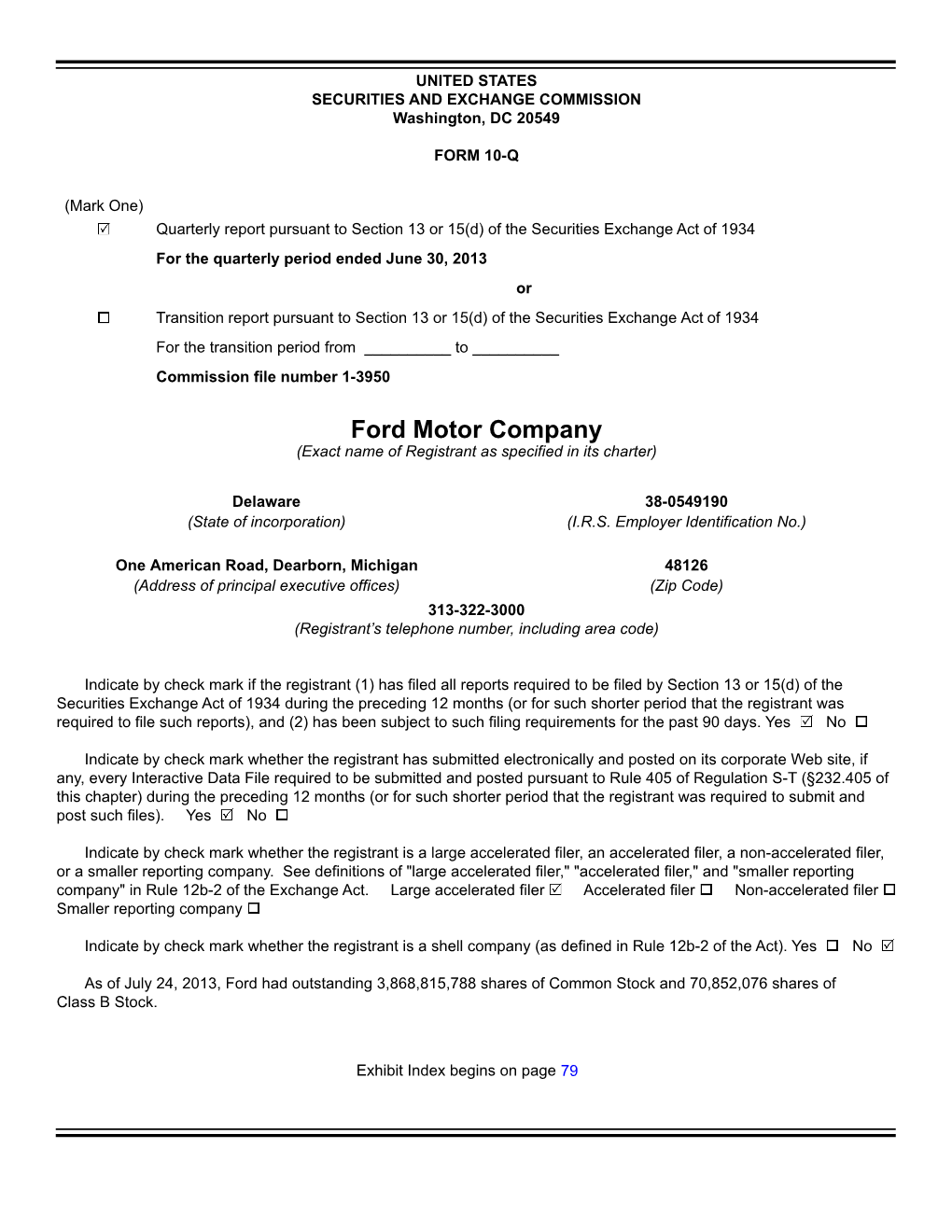 Ford Motor Company (Exact Name of Registrant As Specified in Its Charter)