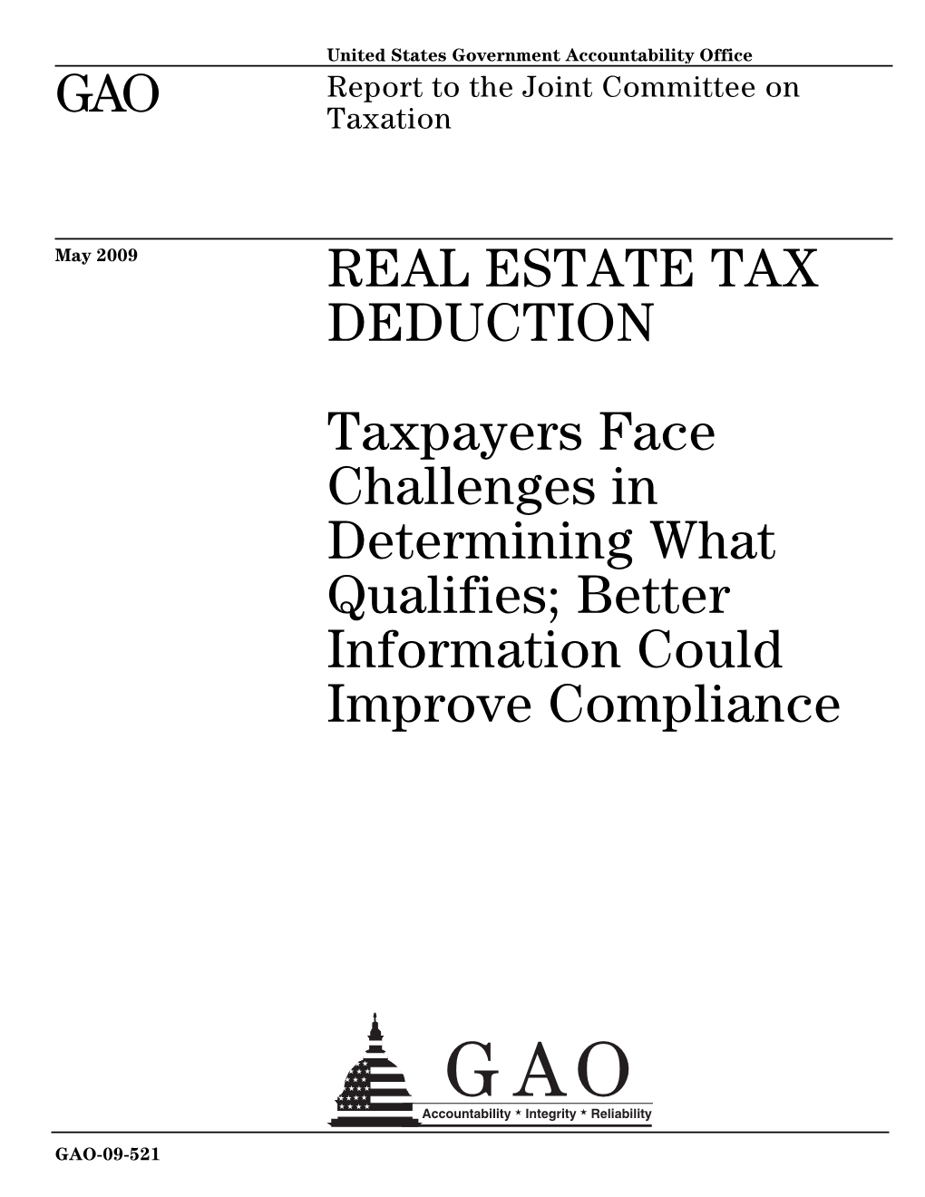 GAO-09-521 Real Estate Tax Deduction