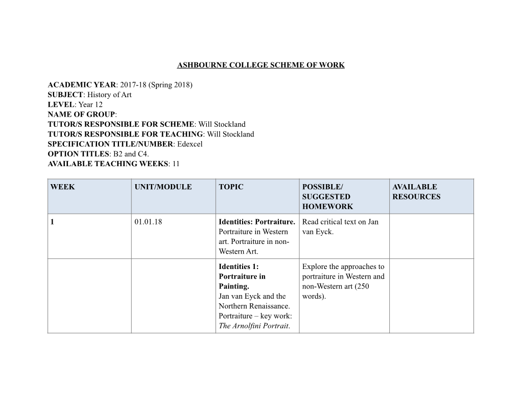 SOW HOA Year 12 (Spring 2018)