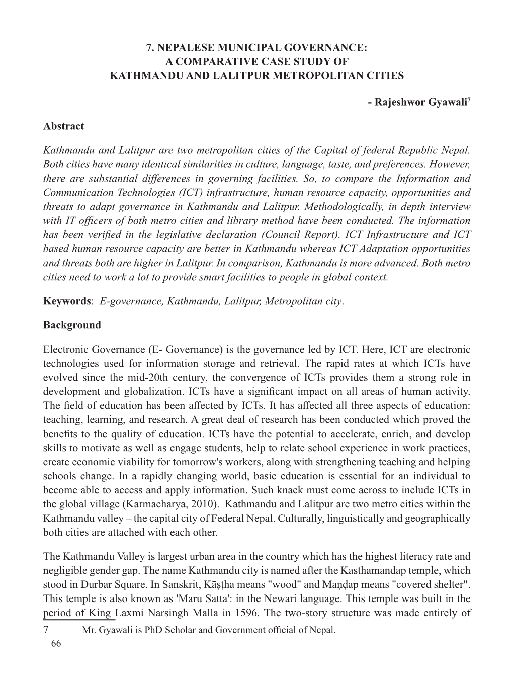 A Comparative Case Study of Kathmandu and Lalitpur Metropolitan Cities