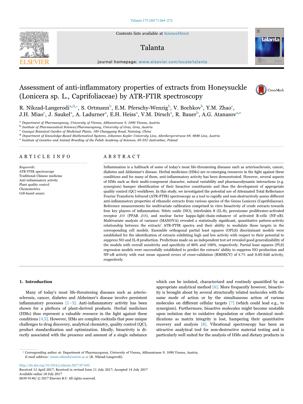 Assessment of Anti-Inflammatory Properties Of