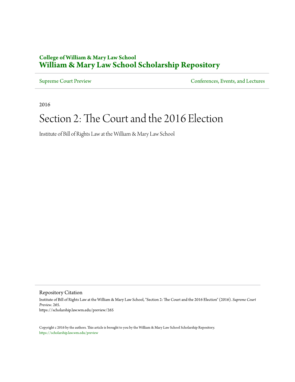 Section 2: the Court and the 2016 Election