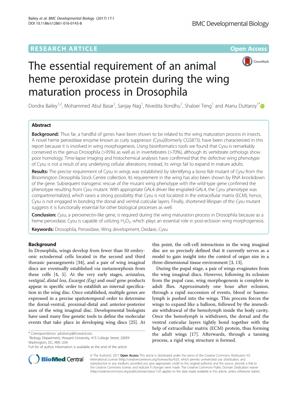 The Essential Requirement of an Animal Heme Peroxidase Protein