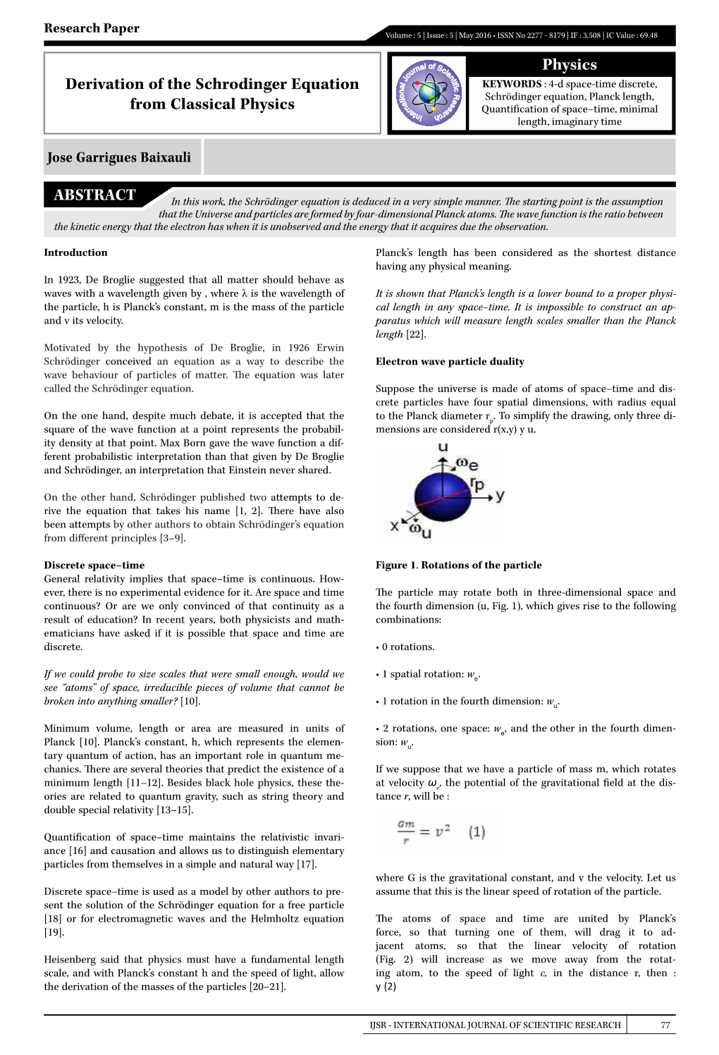 Physics Derivation of the Schrodinger Equation from Classical Physics