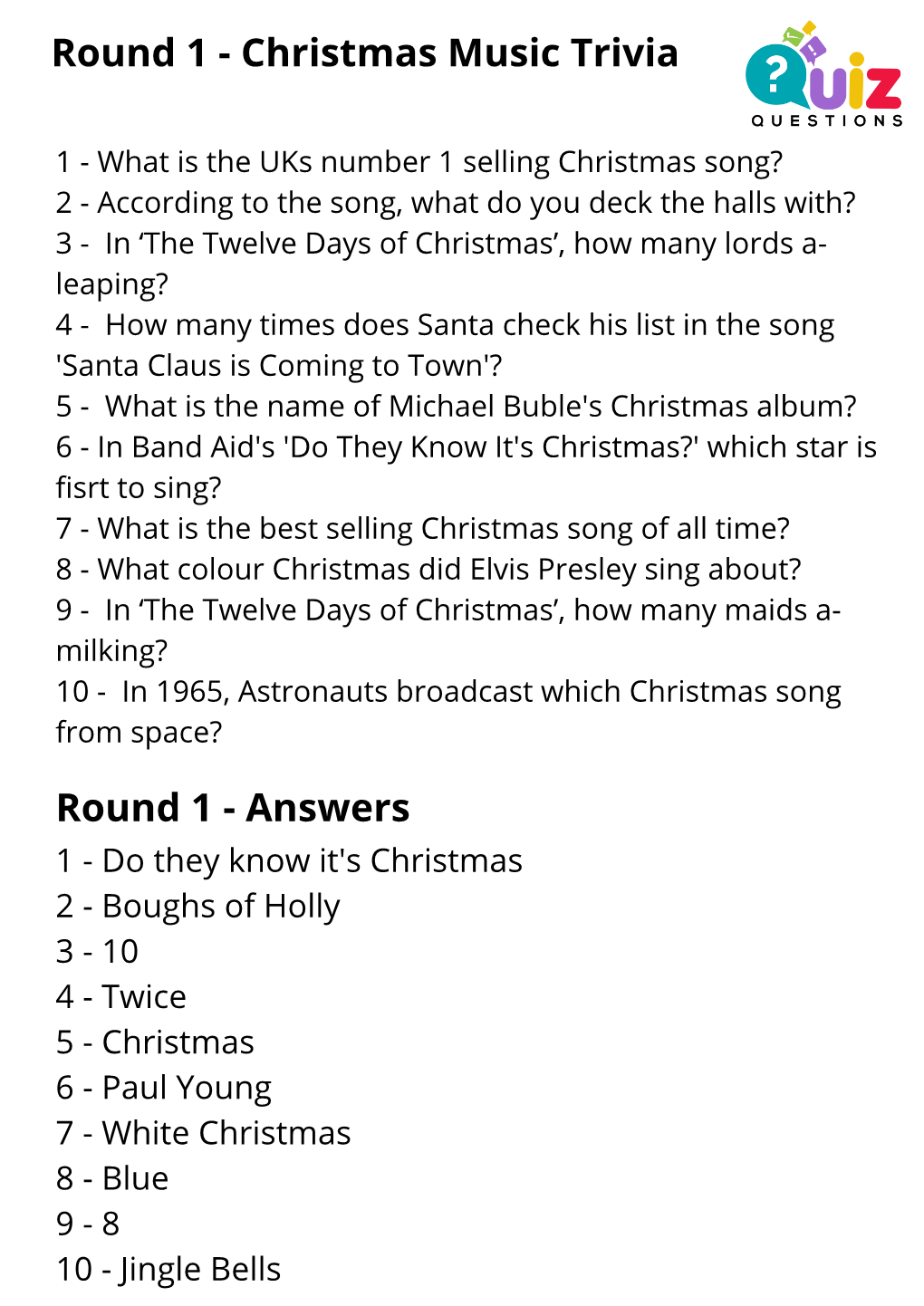 Round 1 - Christmas Music Trivia