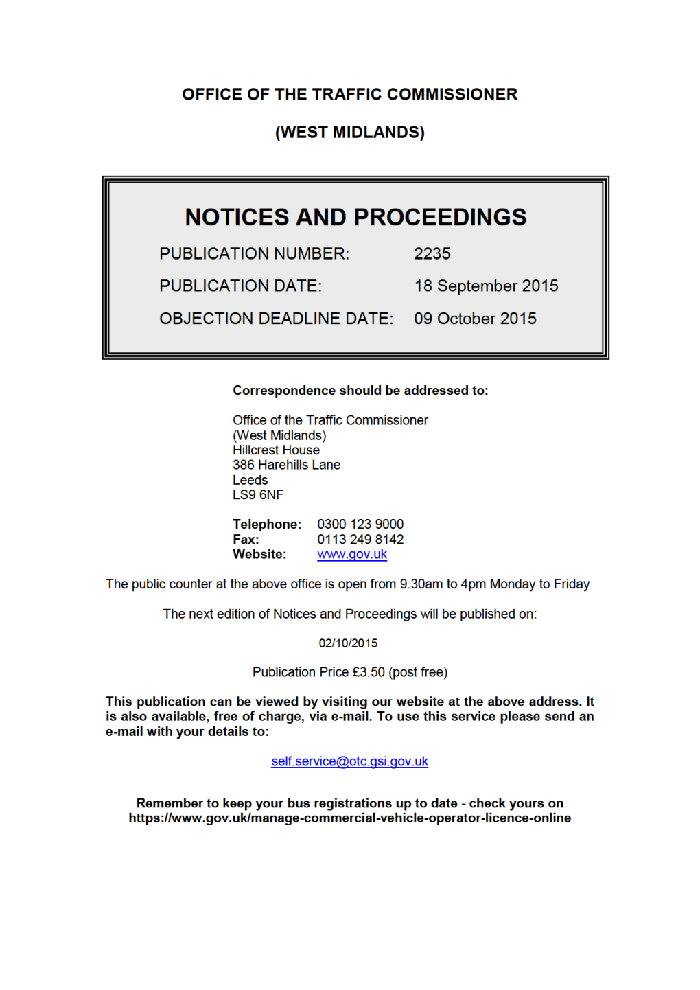 NOTICES and PROCEEDINGS 18 September 2015