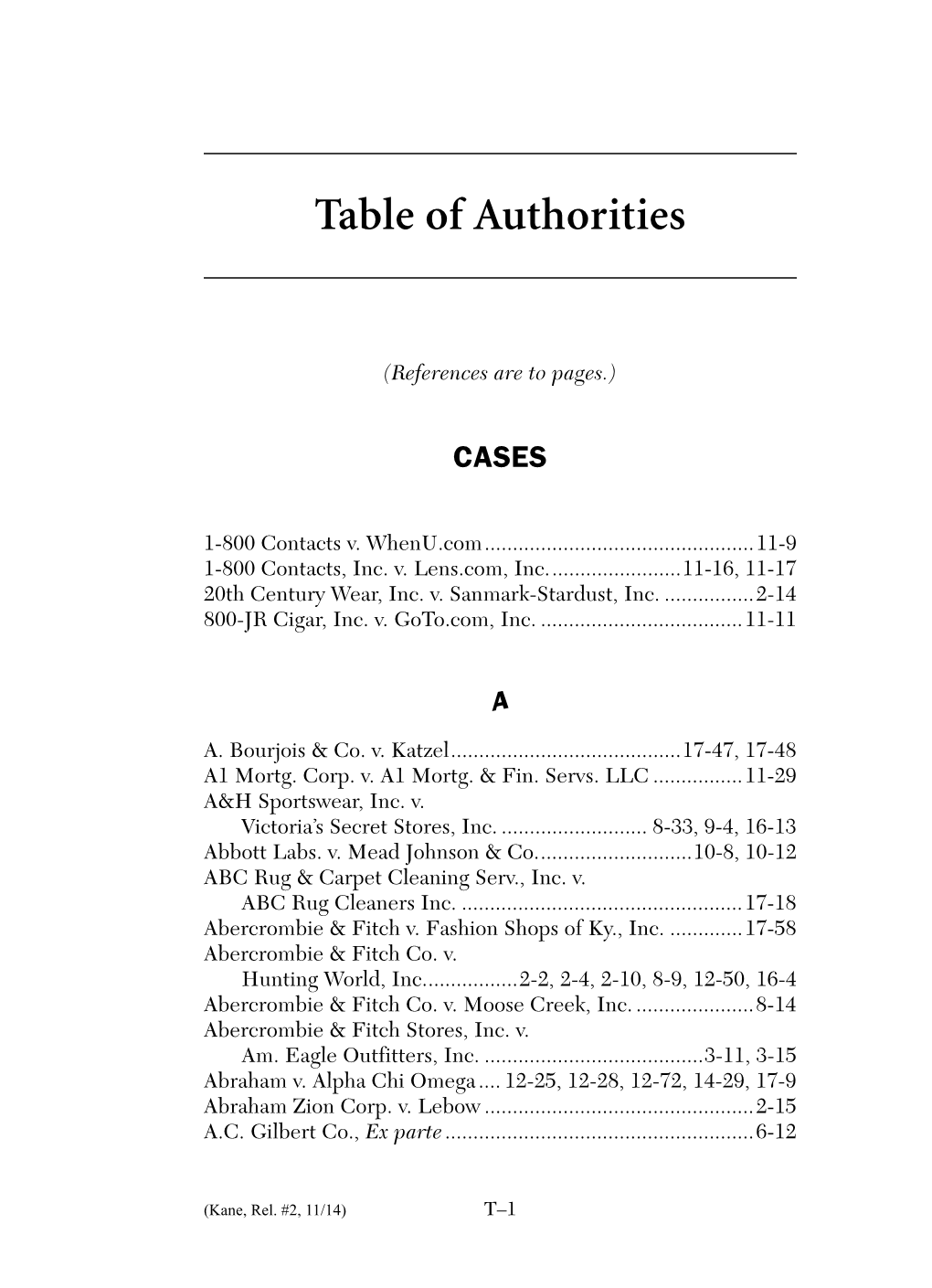 Table of Authorities Kane on TM Law Rel#2.Fm