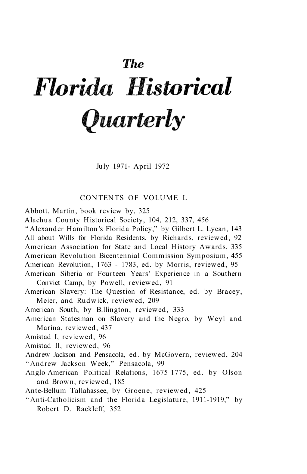 Florida Historical Quarterly