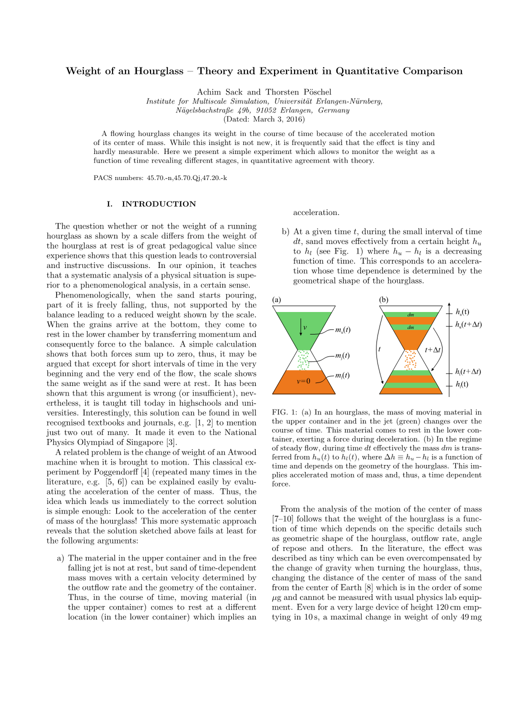 Weight of an Hourglass – Theory and Experiment in Quantitative Comparison