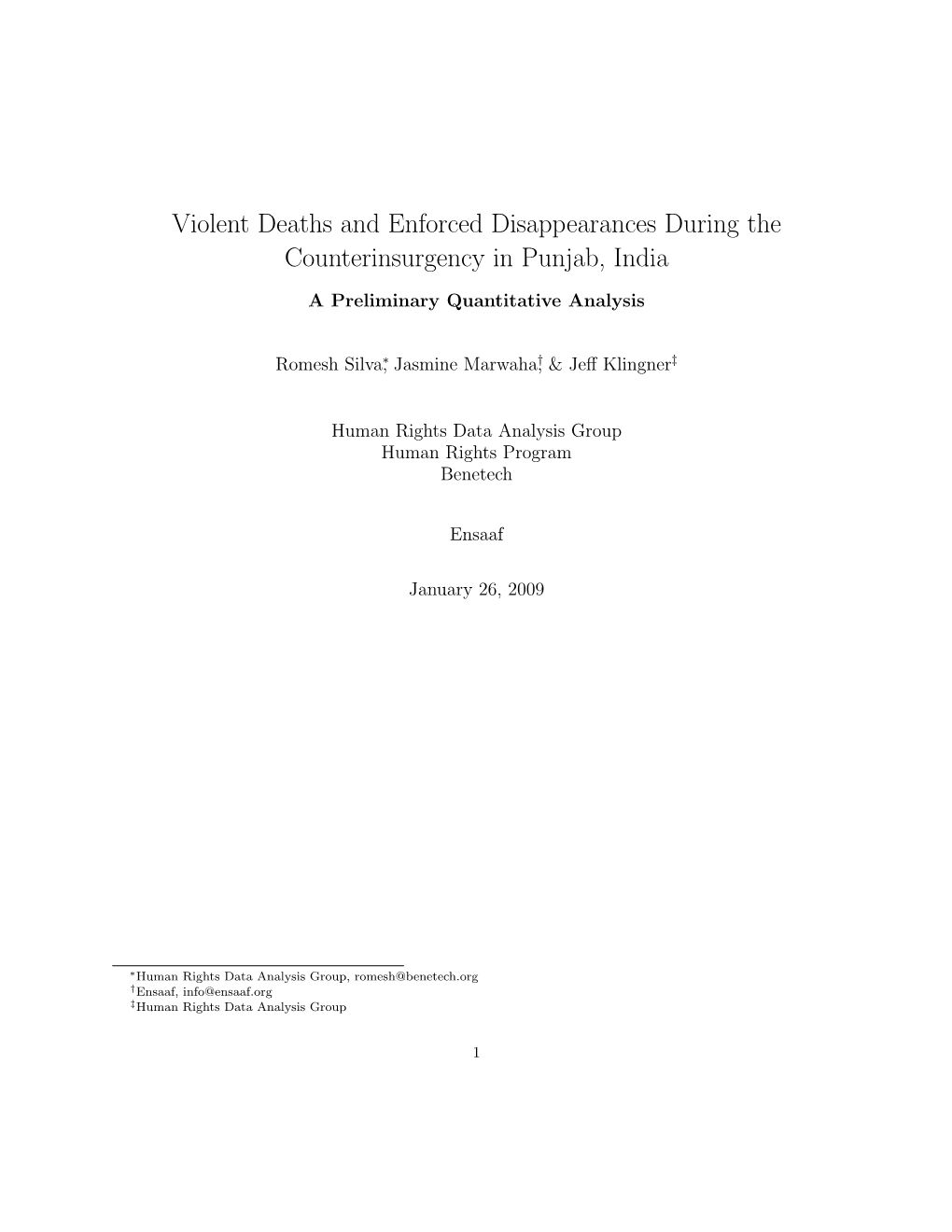 Violent Deaths and Enforced Disappearances During the Counterinsurgency in Punjab, India