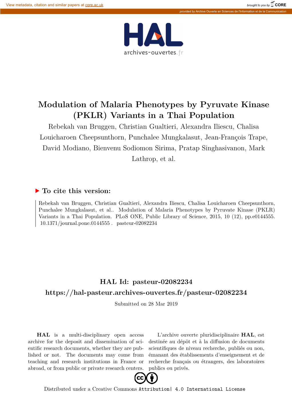 Modulation of Malaria Phenotypes by Pyruvate Kinase (PKLR)