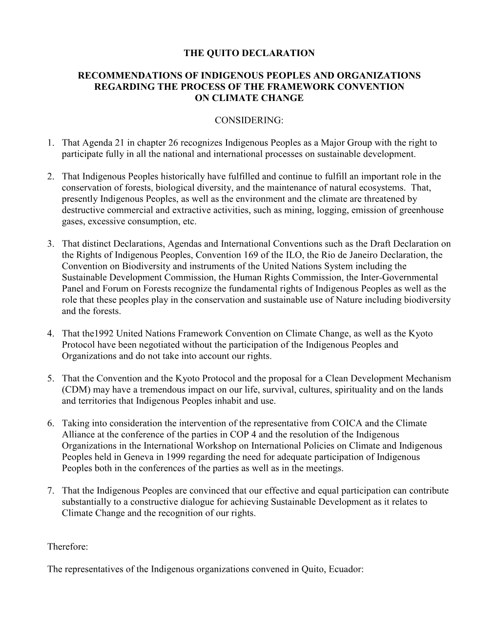 The Quito Declaration