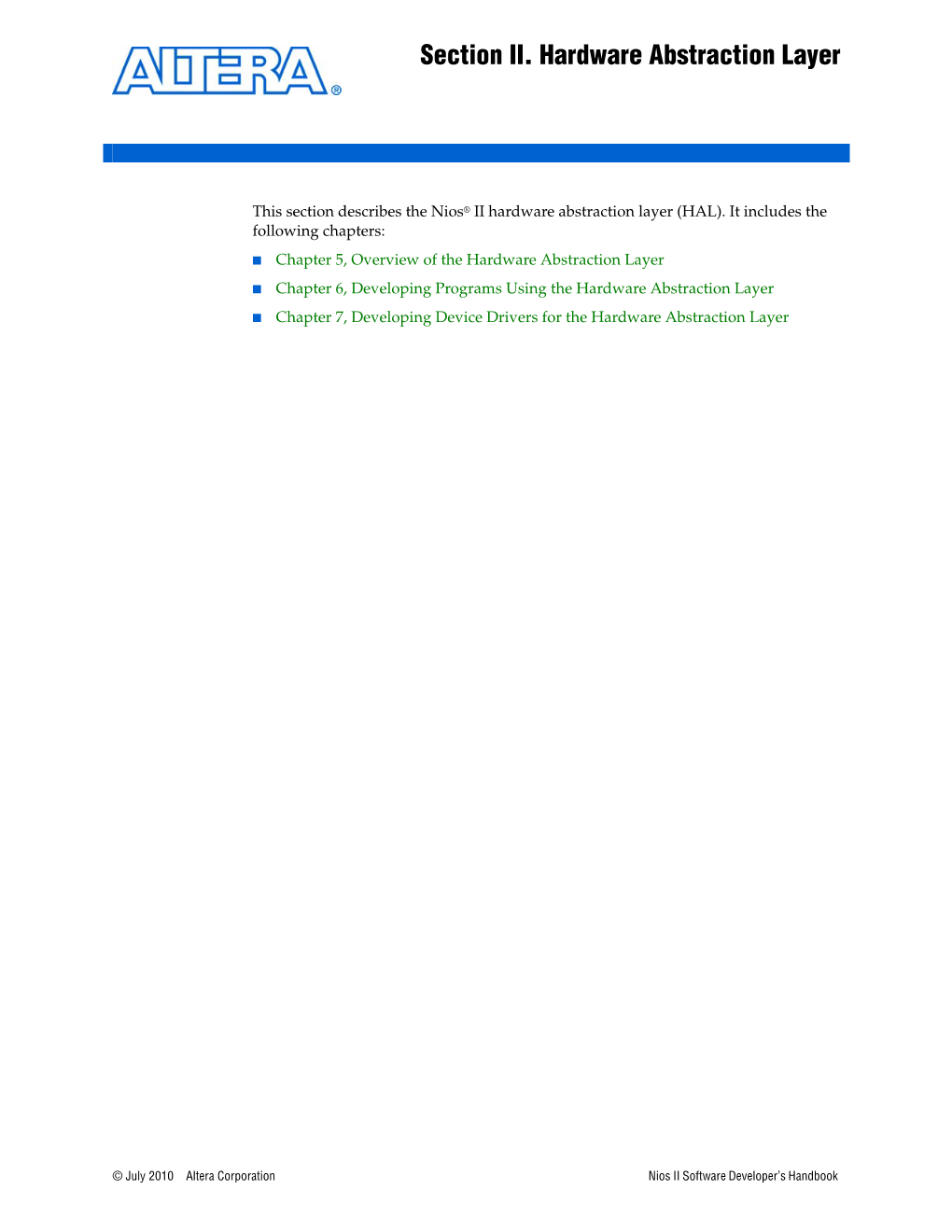 Hardware Abstraction Layer, Nios II Software Developer's Handbook