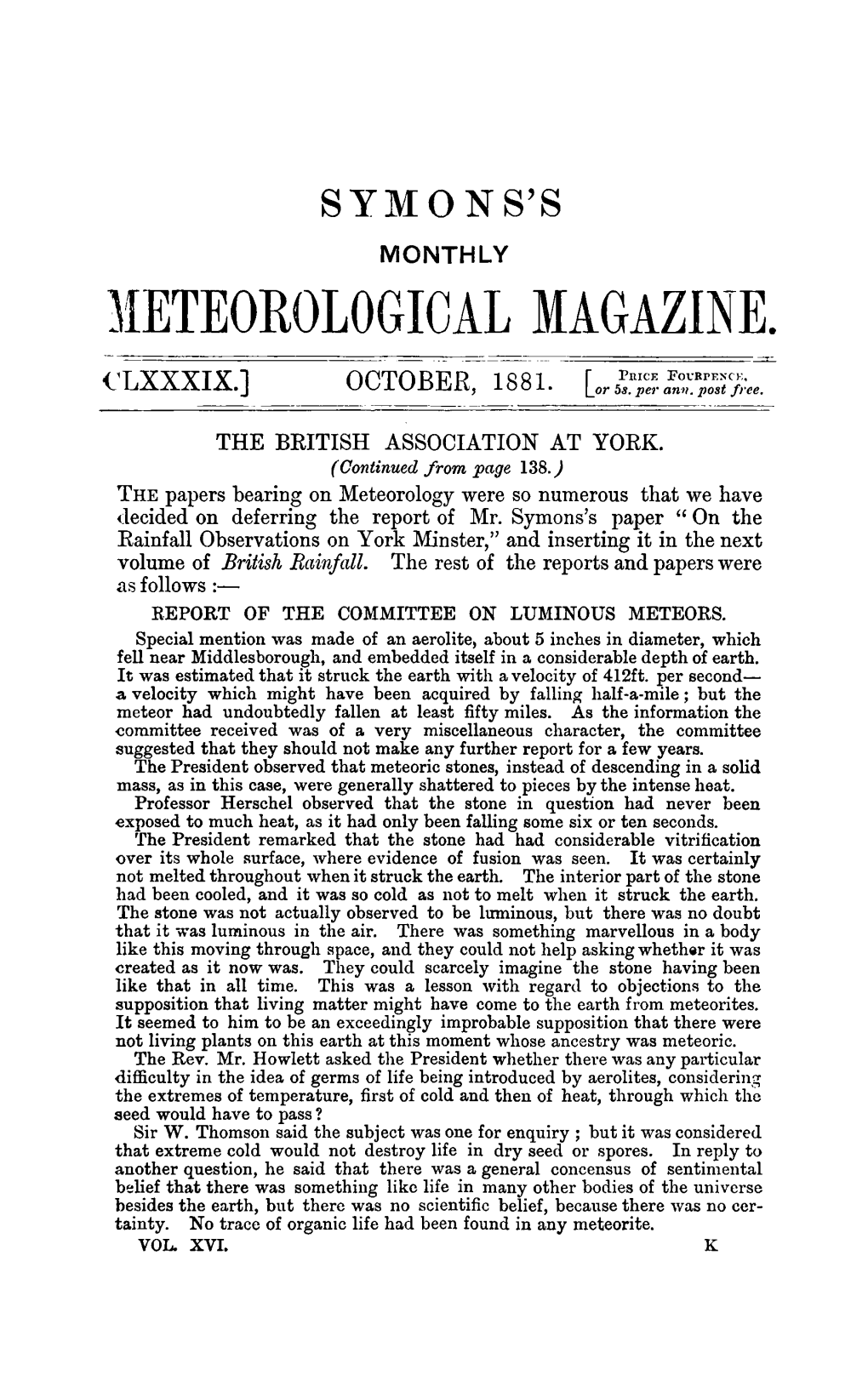 Meteorological Magazine. Clxxxix.] __ October, Jl8 81