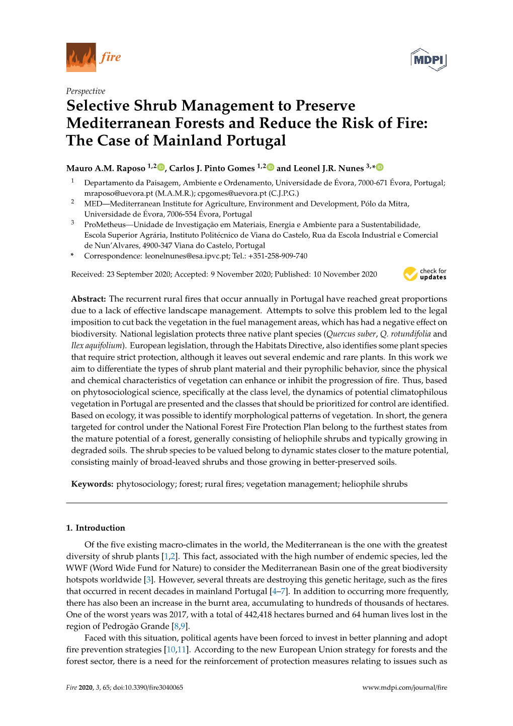 Selective Shrub Management to Preserve Mediterranean Forests and Reduce the Risk of Fire: the Case of Mainland Portugal