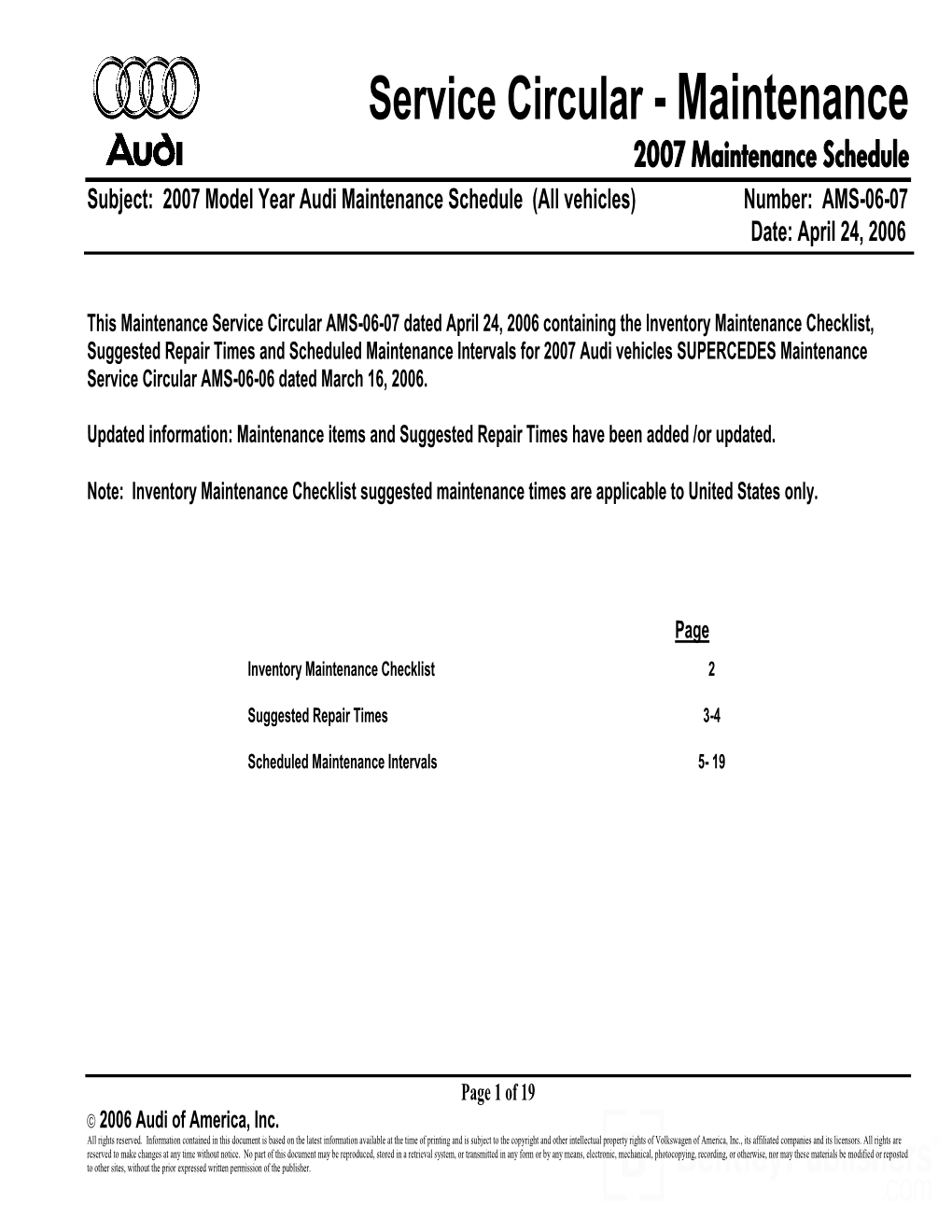 AMS-06-07 2007 Audi Maintenance Service Circular