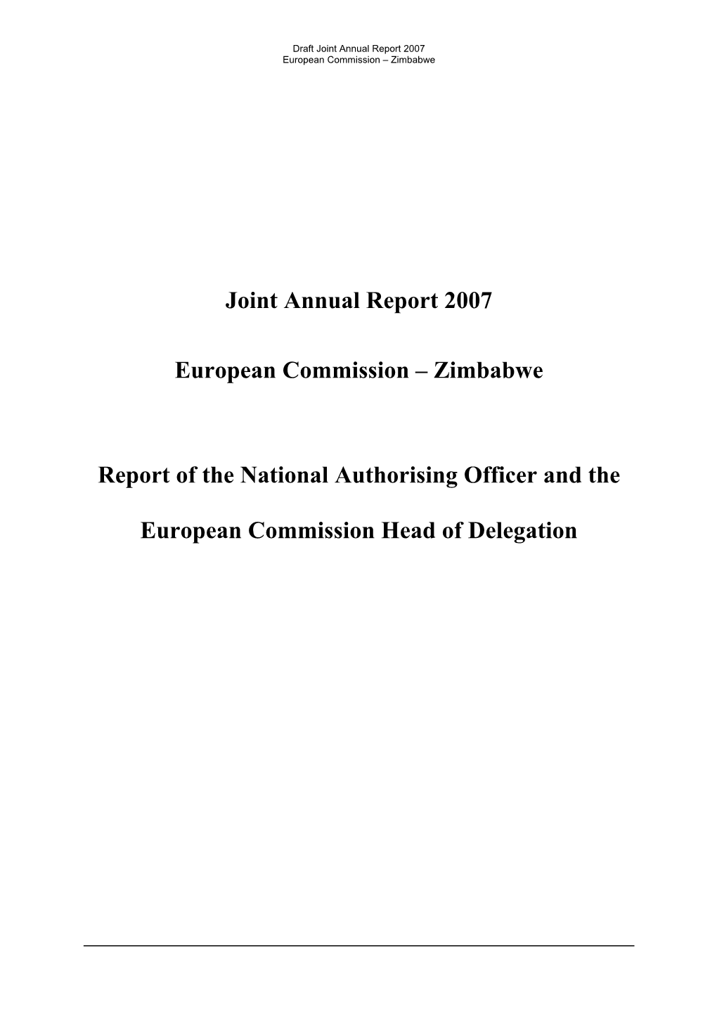 Zimbabwe Report of the National Authorising Officer and The