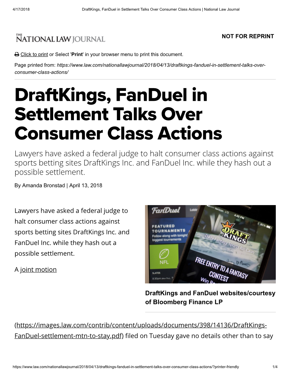 Draftkings, Fanduel in Settlement Talks Over Consumer Class Actions | National Law Journal