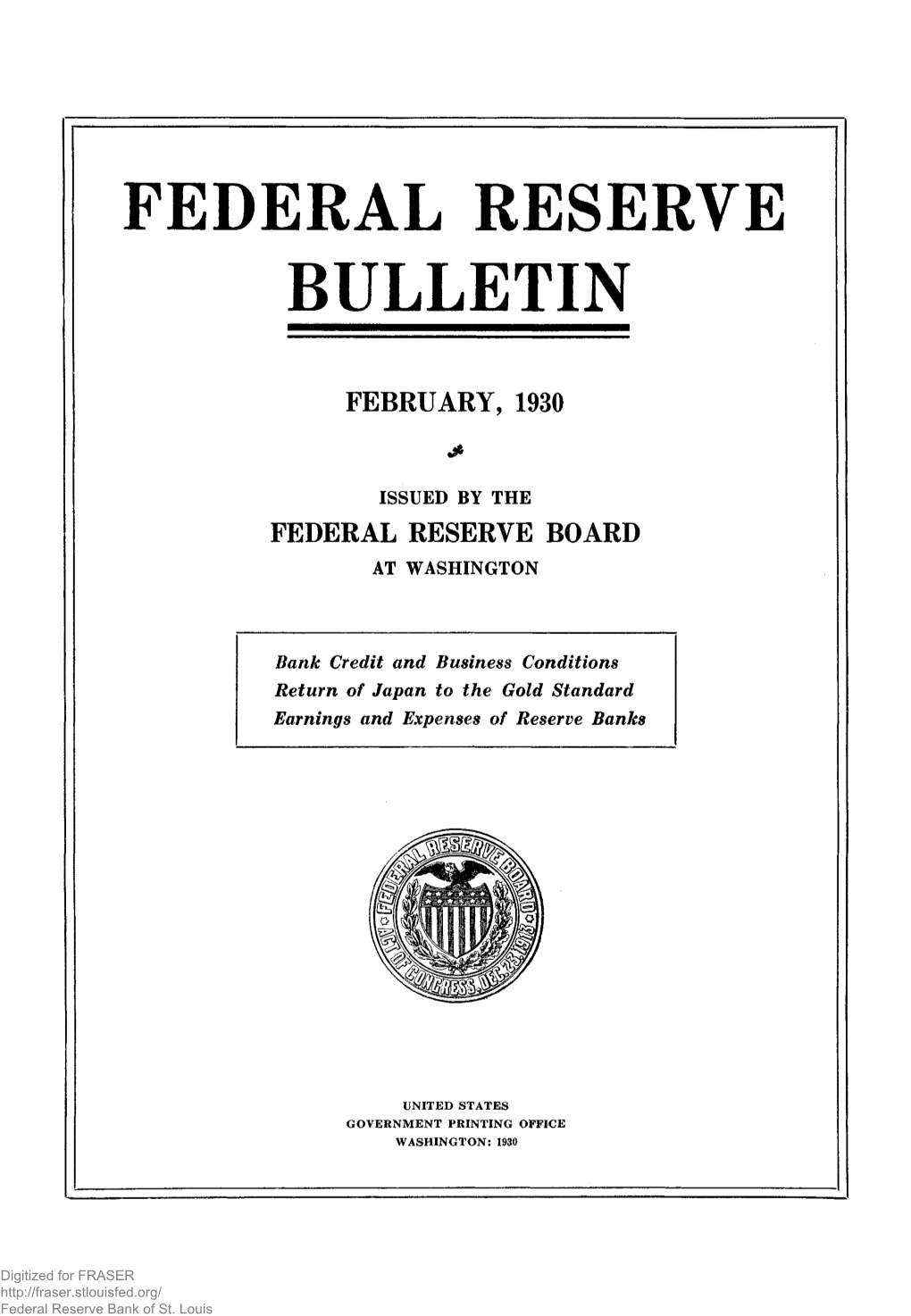 Federal Reserve Bulletin February 1930