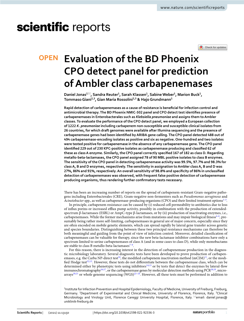 Evaluation of the BD Phoenix CPO Detect Panel for Prediction Of