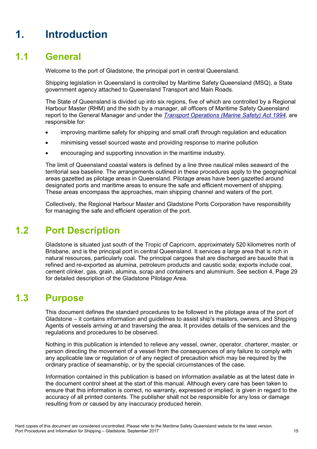 Port Procedures and Information for Shipping – Gladstone, September 2017 15