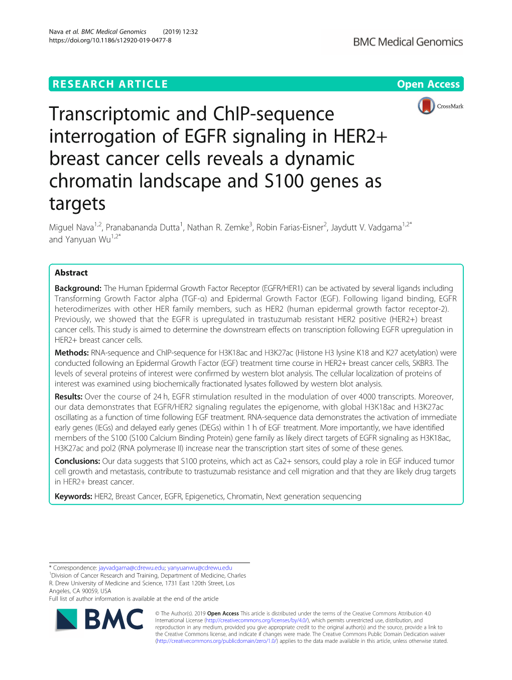 Transcriptomic and Chip-Sequence Interrogation of EGFR Signaling In