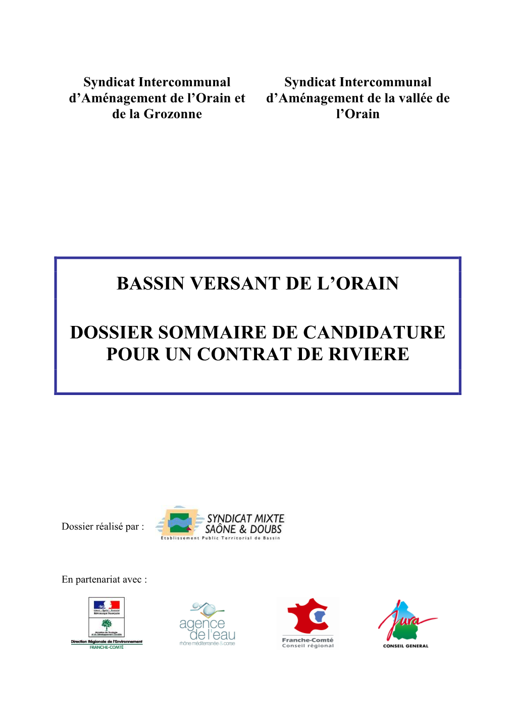 Bassin Versant De L'orain Dossier Sommaire De Candidature Pour Un