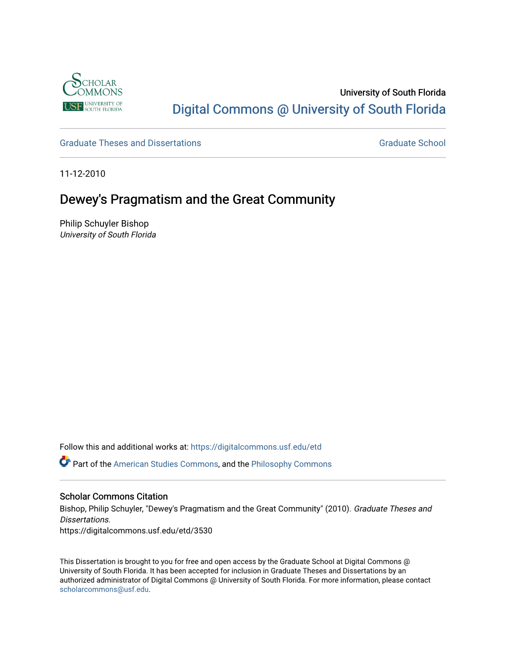 Dewey's Pragmatism and the Great Community