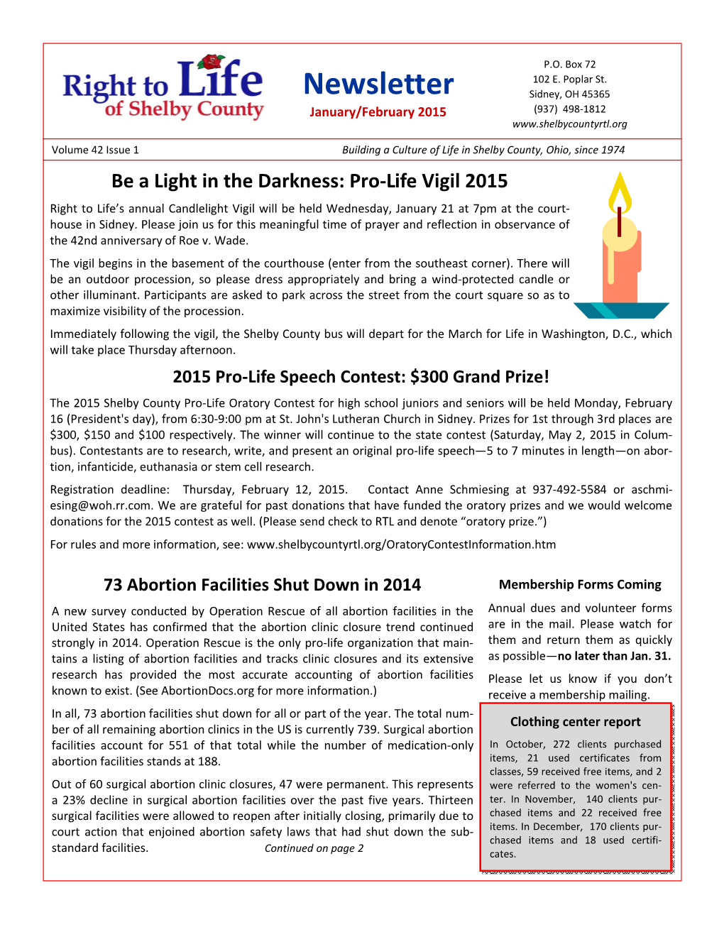 Newsletter Sidney, OH 45365 January/February 2015 (937) 498-1812