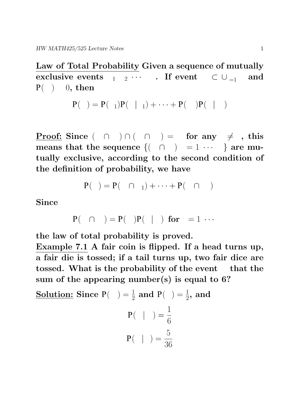 Law of Total Probability Given a Sequence of Mutually Exclusive