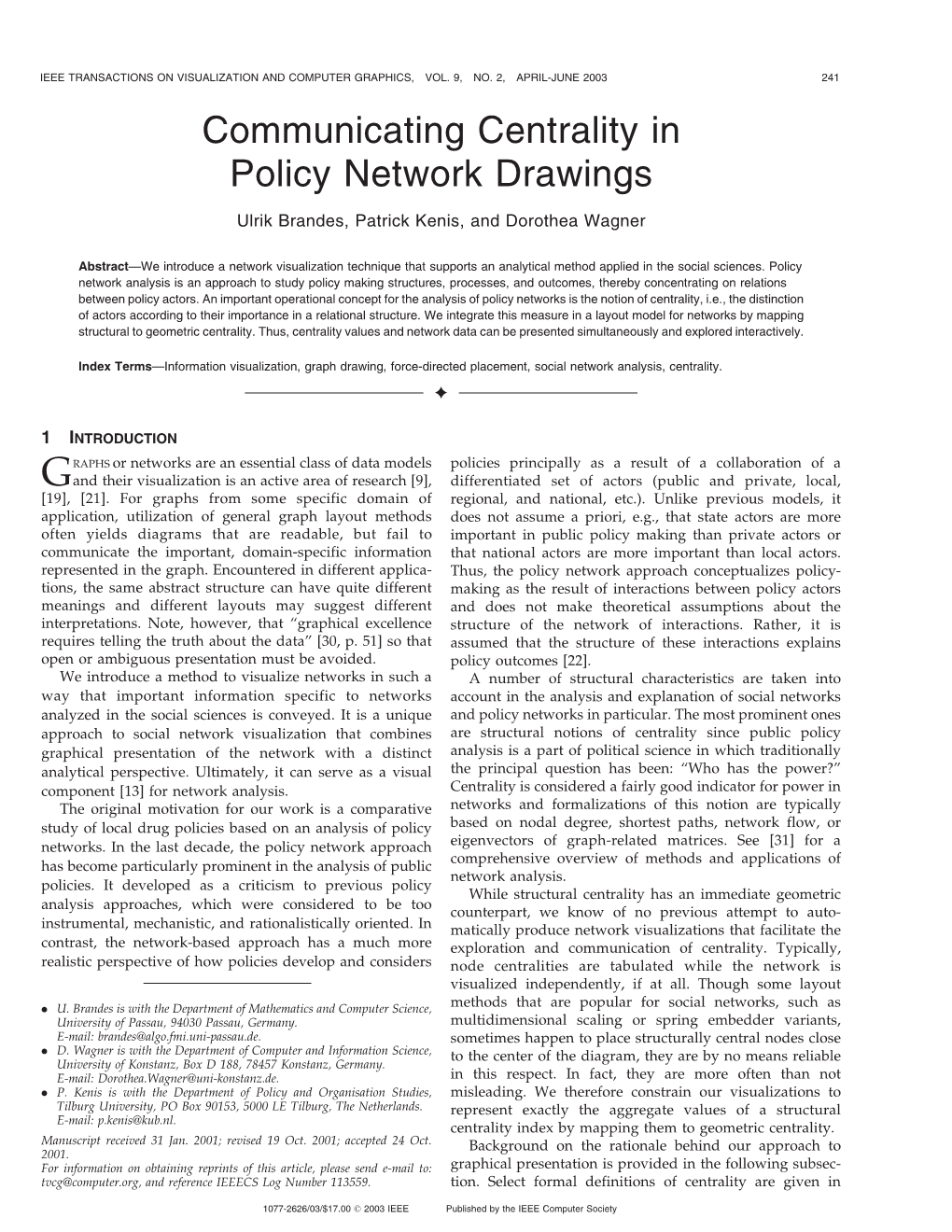 Communicating Centrality in Policy Network Drawings