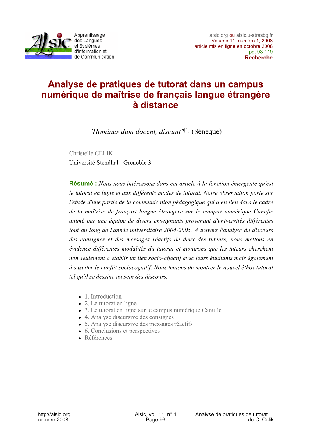 Analyse De Pratiques De Tutorat Dans Un Campus Numérique De Maîtrise De Français Langue Étrangère À Distance