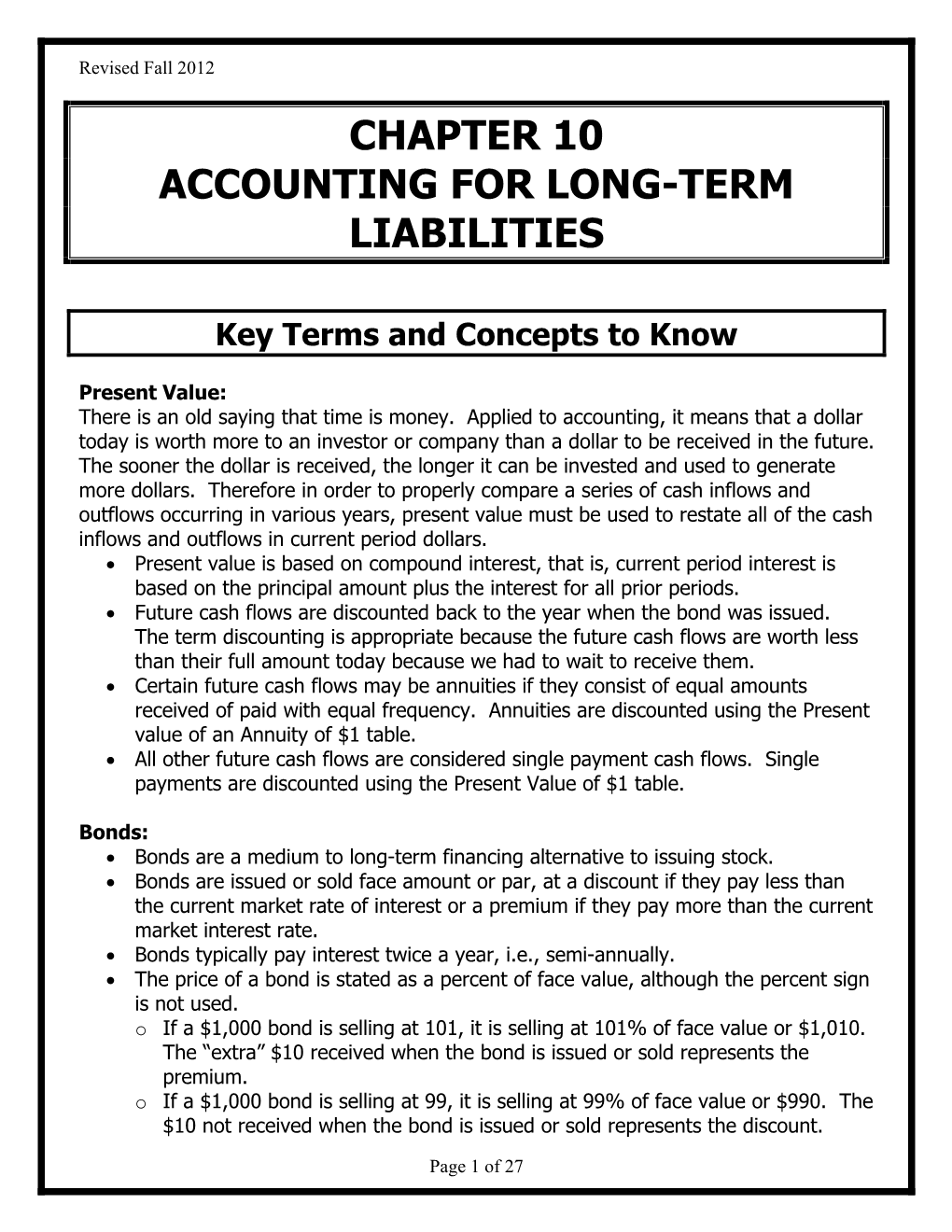 Chapter 10 Accounting for Long-Term Liabilities