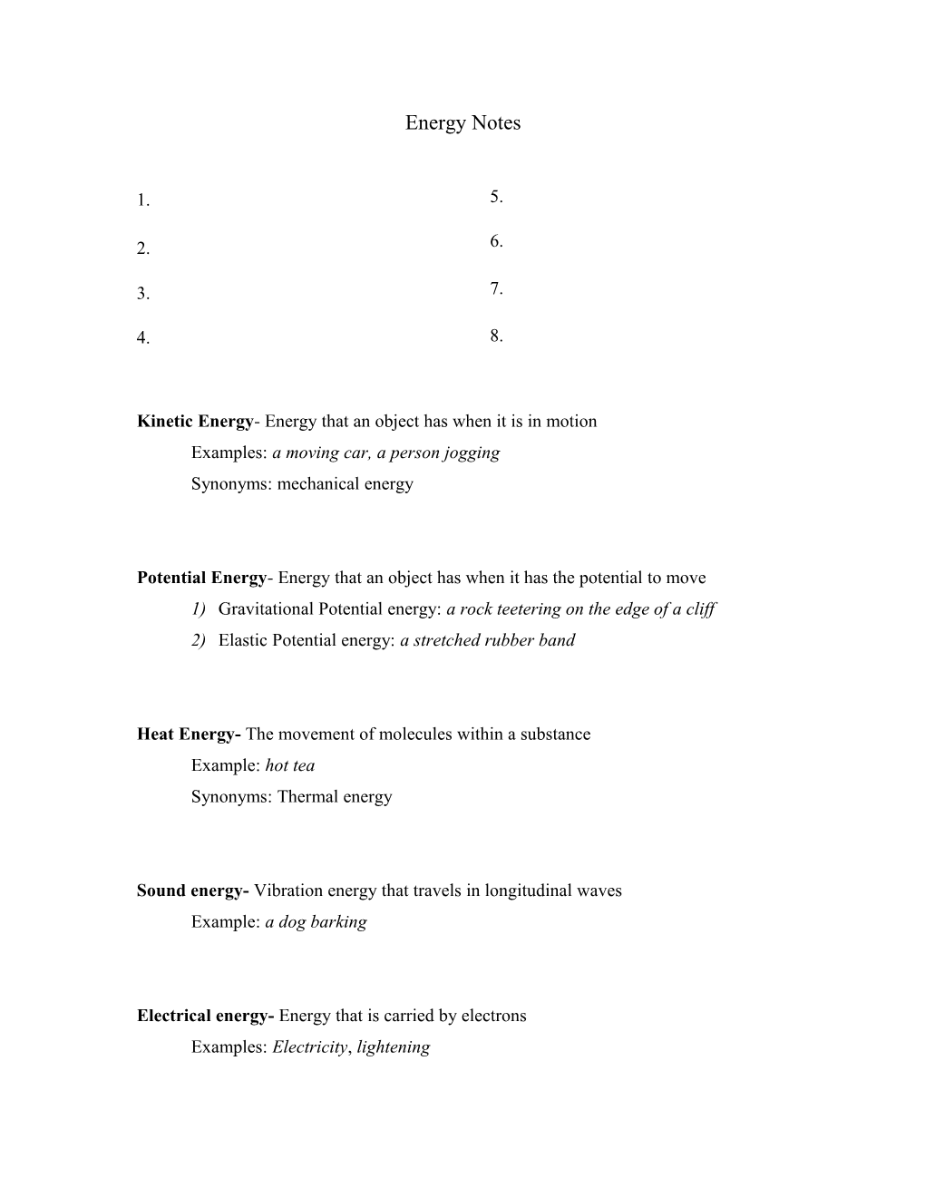 Forms of Energy