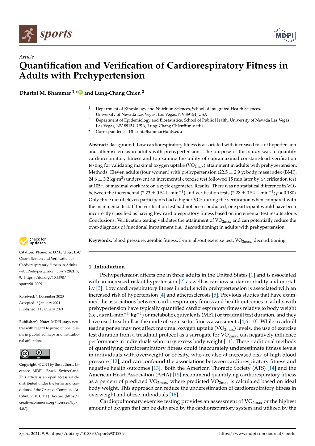 Quantification and Verification of Cardiorespiratory Fitness in Adults with Prehypertension