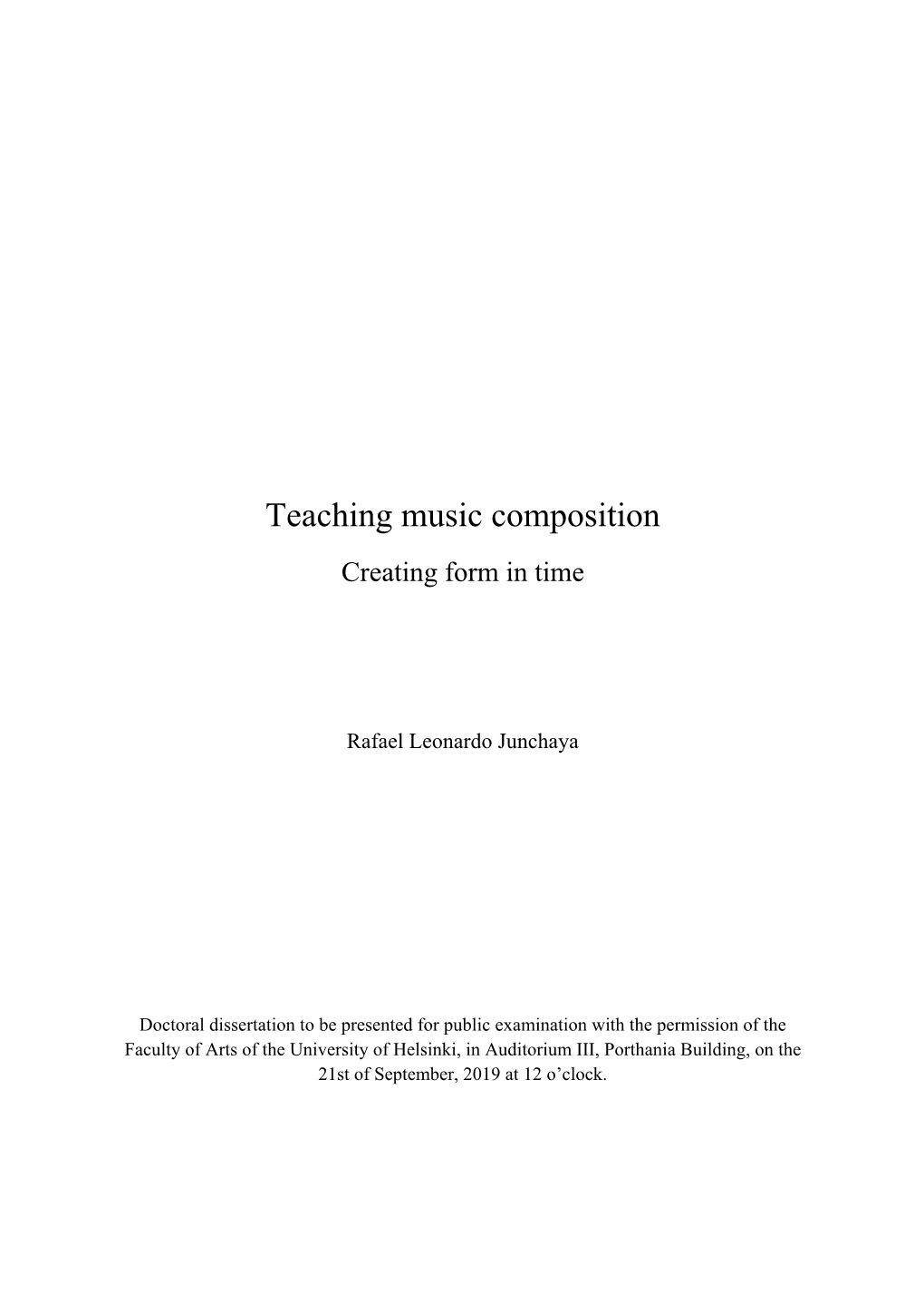 Teaching Music Composition Creating Form in Time