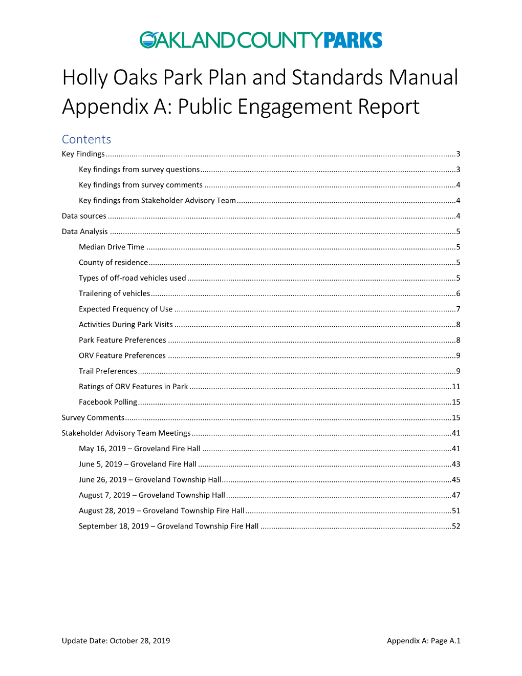 Holly Oaks Park Plan and Standards Manual Appendix A: Public Engagement Report Contents Key Findings