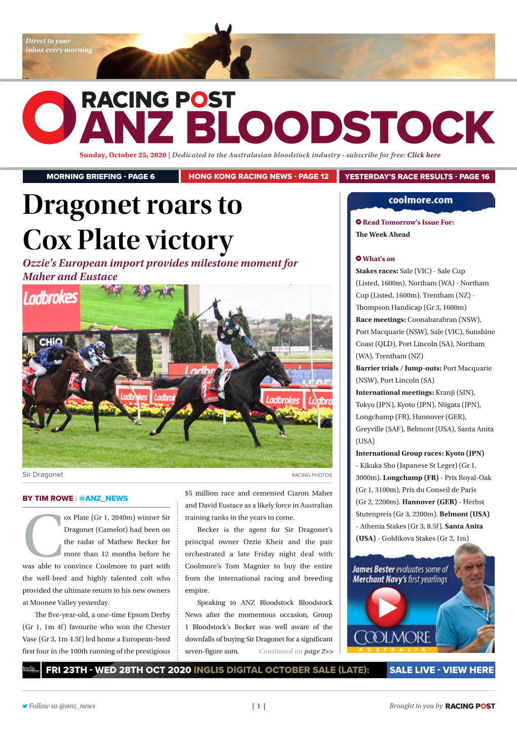 Dragonet Roars to Cox Plate Victory | 2 | Sunday, October 25, 2020